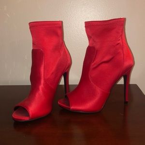 Red stiletto ankle bootie